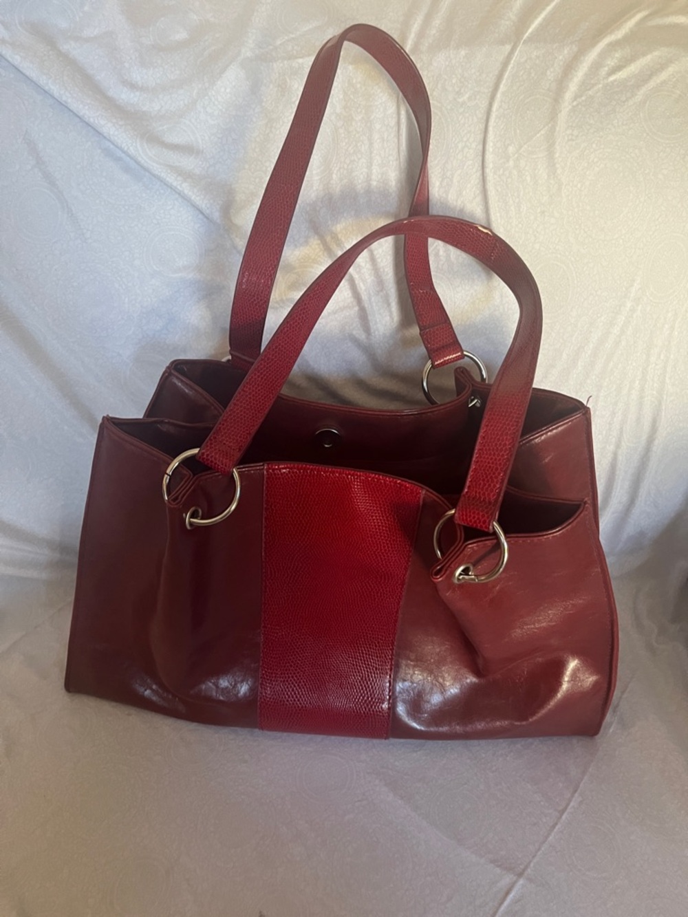 Classic Red Leather Tote Bag - Women's Handbag